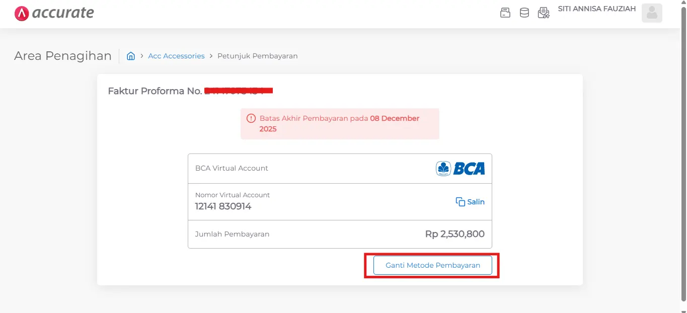 bayar tagihan Accurate via Tokopedia E-Invoicing